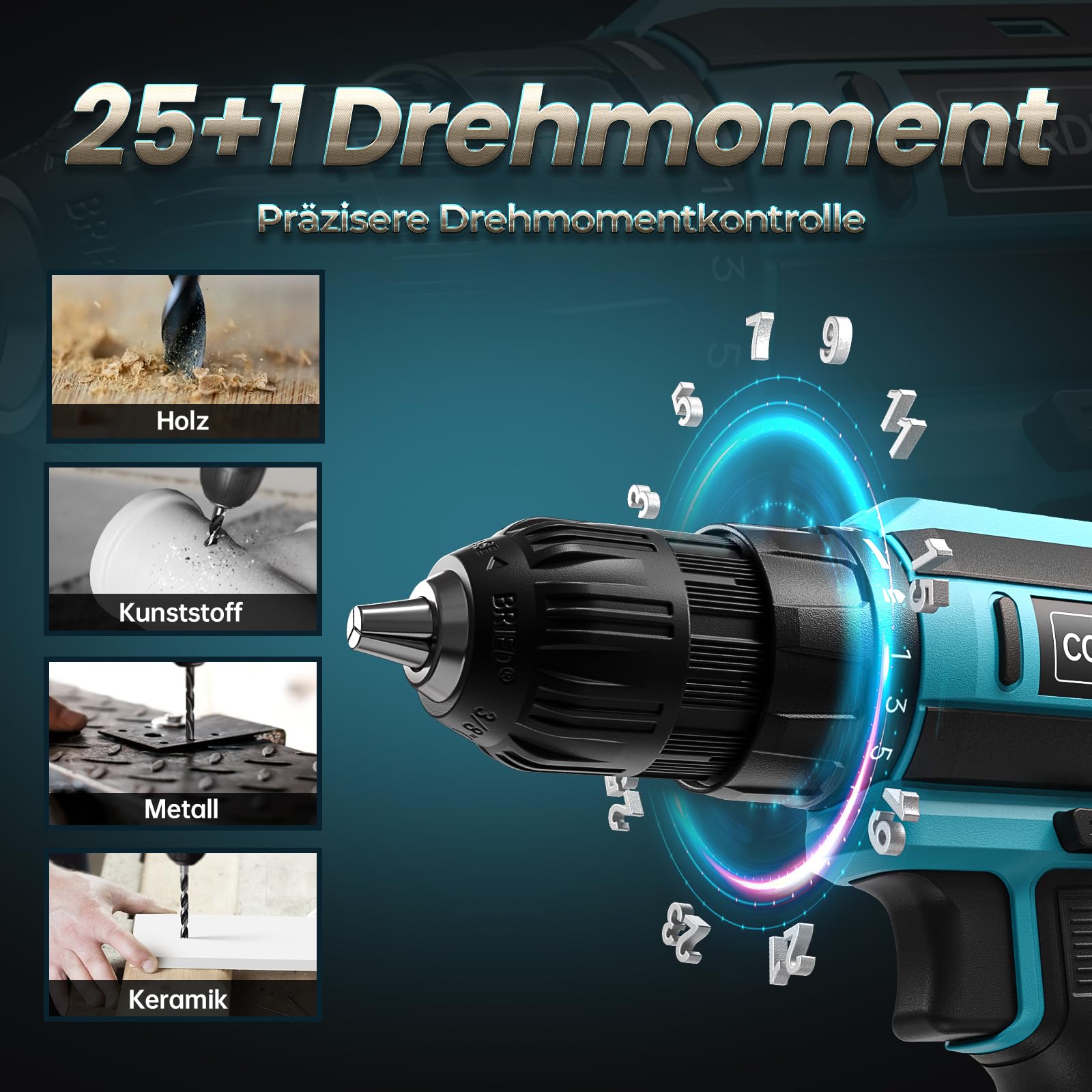 Akkuschrauber mit 2x 2000mAh Akkus, 20V Akku Bohrschrauber Set 42Nm Max, 2-Gang Akku-Bohrmaschine, Kompatibel mit Werkbohr Akku, 25+1 Drehmomentstufen, 10mm Bohrfutter, LED-Licht, Für Reparatur und DIY