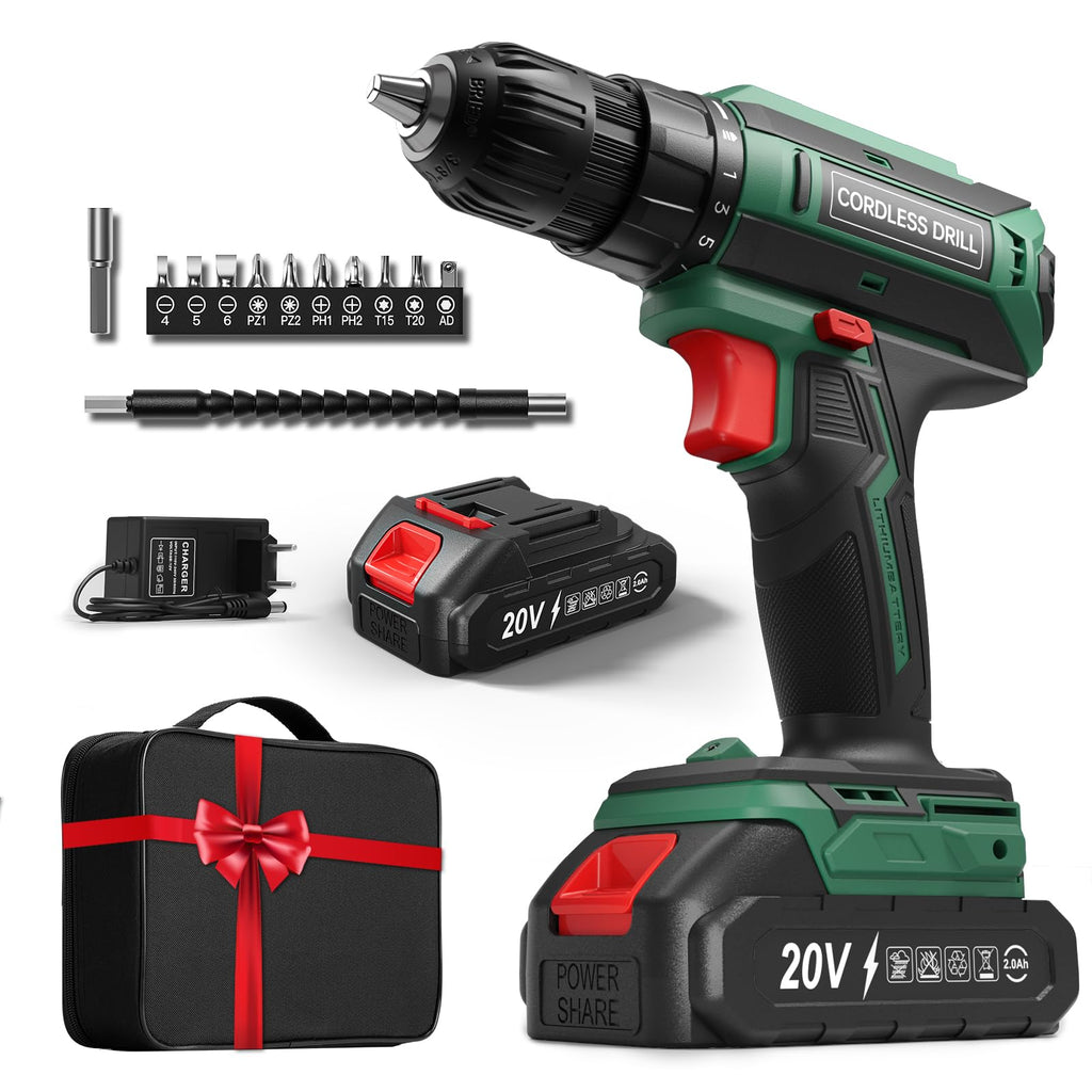 Werkbohr Akkuschrauber mit 2000mAh Akku, 20V Akku Bohrschrauber Set 42Nm Max