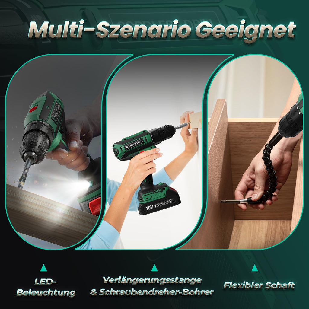 Werkbohr Akkuschrauber mit 2000mAh Akku, 20V Akku Bohrschrauber Set 42Nm Max