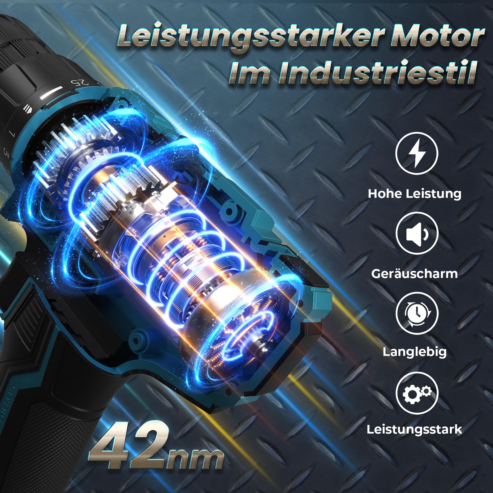 Akkuschrauber mit 2x 2000mAh Akkus, 20V Akku Bohrschrauber Set 42Nm Max, 2-Gang Akku-Bohrmaschine, Kompatibel mit Werkbohr Akku, 25+1 Drehmomentstufen, 10mm Bohrfutter, LED-Licht, Für Reparatur und DIY